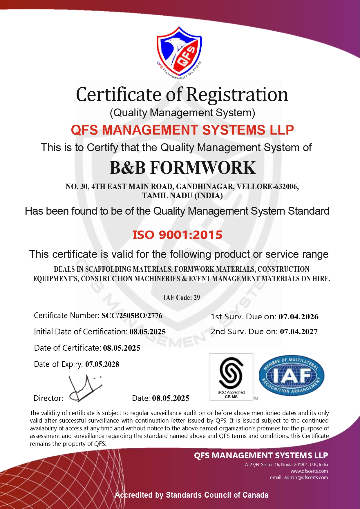 BB Formwork Certificate
